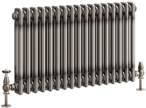 Go Bathrooms Traditional 2 Column Radiator 400x785mm Raw Metal | Cast iron style horizontal designer radiator for central heating systems. Features 2 column panels with raw metal finish.