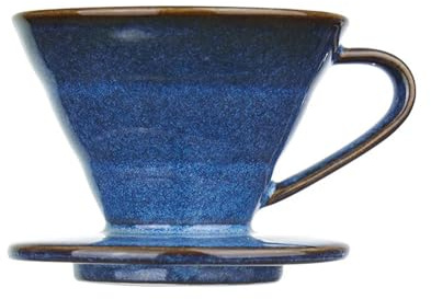 Blauer glasierter Keramik-Kaffeefilter, robuster, handgefertigter Tropfbrauer zum Ausgießen von Kaffee