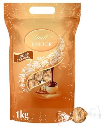 Lindt Schokolade | LINDOR Kugeln Golden Caramel, 1kg Beutel, Großpackung | ca.78 Kugeln, Vollmilch Schokolade, Karamell, Haselnuss-Stückchen, zartschmelzend, zum Teilen & Verschenken, Vorrat, Geschenk