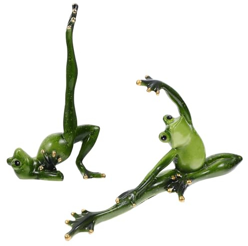 LIFKOME Yoga Frosch Deko Figurenset 2 Stück aus Kunstharz für Schreibtisch | Grün, Dekorativ und Kreativ Gestaltet, für Garten oder Tisch, Schafft Fröhliche Stimmung