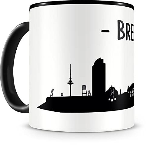 Samunshi® Bremen Skyline Tasse Kaffeetasse Teetasse 300ml schwarz