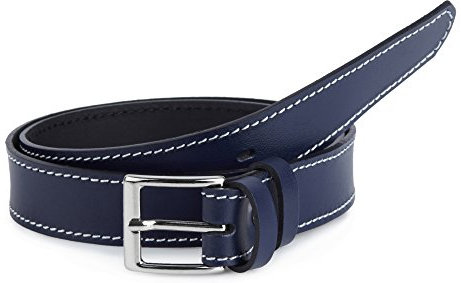 Ladeheid Kinder Gürtel Ledergürtel Mode Accessoire für Kinder Jungen Gürtel mit Schnalle 2,5 cm Breit K1D5 (Navyblau/Weiß, 55 cm (Gesamtlänge 74 cm))