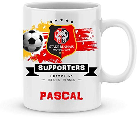 Mug de foot RENNES à personnaliser avec prénom - Cadeau personnalisé foot LIGUE1 RENNES