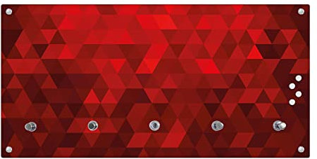 banjado® Wandgarderobe aus Echtglas/Design Garderobe 80x40x6 cm groß/Flurgarderobe mit 5 Haken/Magnetisches Garderobenpaneel Motiv Dreiecke Rot