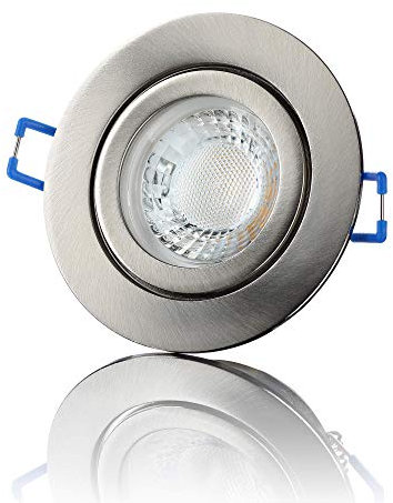 lambado® Premium LED Spot IP44 Dimmbar Edelstahl gebürstet - Hell & Sparsam inkl. 230V 5W GU10 Strahler warmweiß - Moderne Beleuchtung durch zeitlose Bad-Einbaustrahler/Deckenstrahler für Außen