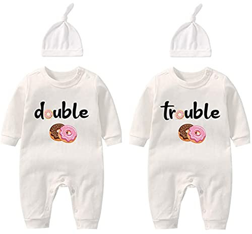 culbutomind Body Pour Bébé Jumeaux Double Trouble Nouveau-né Unisexe Drôle Body à Manches Longues Mixte Bébé Pour Bébé Garçon Et Fille(white sweet 3m)