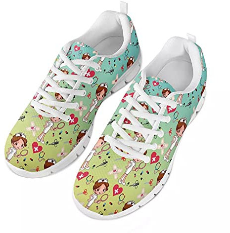 Showudesigns Schuhe Krankenschwester für Damen Laufschuhe Turnschuhe Sportschuhe Sneaker for Gym Yoga Outdoor Walkingschuhe Freizeit Schuhes Grün und Gelb40