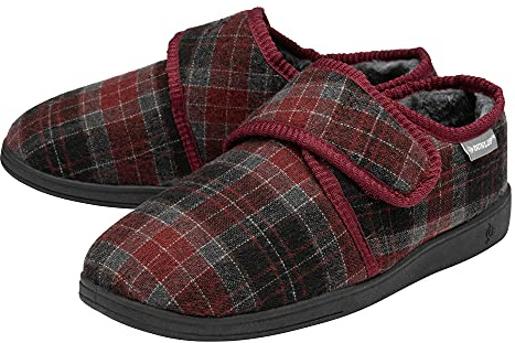 DUNLOP Mens Touch Fastening Full Slipper - Burgundy/Grey - UK 11