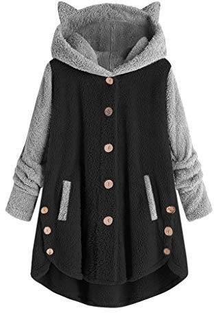 Cute Hoodie Damen Cat Ear Hoodie Jacket Langarm Pullover Kawaii Fuzzy Fluffy Katze Sweatshirt mit Kapuze Jacke Mäntel für Teenager Mädchen