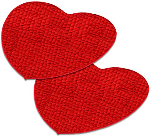 Riakrum 2 Pieces Valentine Heart Rug Bath Mat Valentine's Day Heart Shaped Door Mat Bathroom Heart Mat Heart Area Rug Set for Shower Bedroom Kitchen Shaped Decor, 20 x 24 Inches (Red)