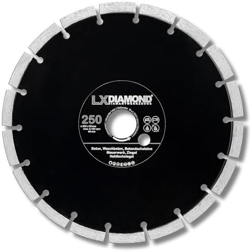 LXDIAMOND Diamant-Trennscheibe 250mm x 30,0mm - für Schneidetische, Brückensägen - Diamantscheibe zum Trennen von Stein, Beton, Ziegel, Mauerwerk - 250 mm Steinscheibe in Profi Qualität