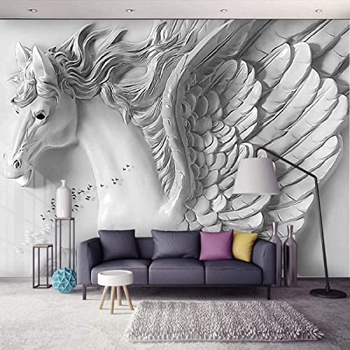 WS WALLPAPER Papier Peint 3D Intissé Ailes De Cheval Blanches En Relief Papier Peint Panoramique 3D Moderne Décoration Murale