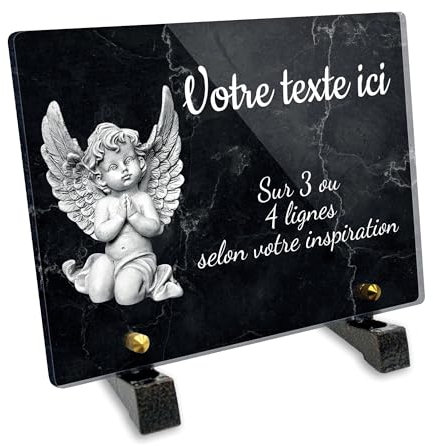 Grabschild, rechteckig, aus Plexiglas, personalisierbar, Motiv: kleiner Engel, verschiedene Größen, Dicke 6 mm, personalisierbar auf mehreren Zeilen, 20 x 15 cm