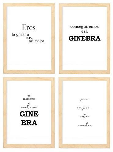 Nacnic 4er Poster Set Gin. Ästhetischer Wandkunstdruck für die Innenarchitektur. Typografie-Stil Raumdekoration. Größe A4. Ungerahmt.