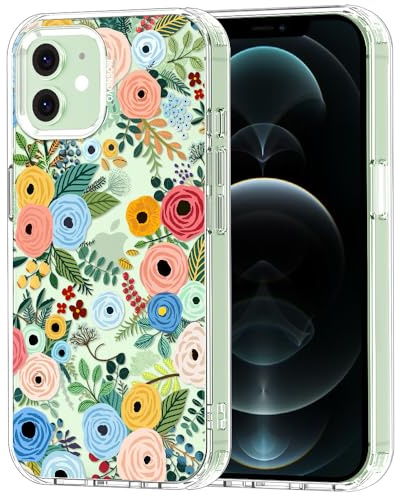MOSNOVO Case for iPhone 12 & iPhone 12 Pro, [Buffertech 6.6ft Military-Grade Drop Protection] [Anti Peel Off Tech] Clear TPU Bumper Phone Case Cover Design - Pastel Floral Garden