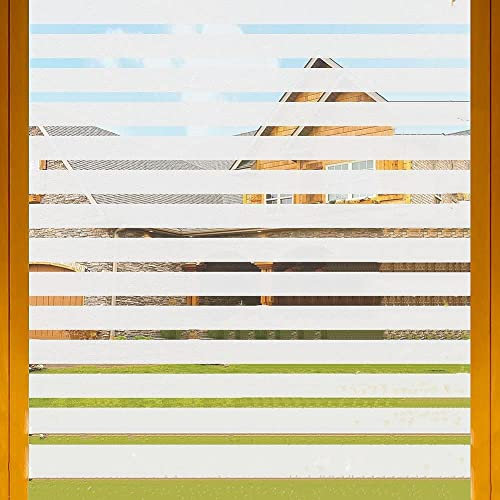 Cinbee Selbsthaftende Fensterfolie Streifen Blickdicht 100x100 cm, Milchglasfolie Selbstklebend, Streifen Folie Fenster Sichtschutz, Statische Sichtschutzfolie Matt für Büro Wohnzimmer