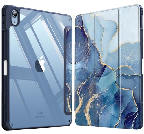 Fintie Hybrid Hülle für iPad (A16) 11/10 Generation (2025/2022, 11/10.9) | Schlankes stoßfestes Schutzhülle mit Stifthalter, Transparente Hartschale, Standfunktion für Tippen & Ansehen, Ozean Marmor