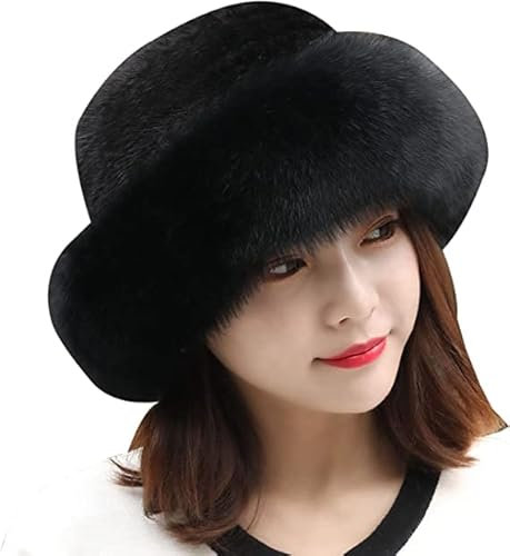 Women's Winter Furry Hat, Faux Fur Hats for Women Winter Russian, Warm Comfy Faux Fur Headband, Covers Your Ears and Blocks Out Cold. (Black)