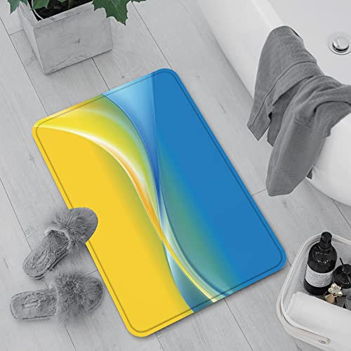 Badematte rutschfest, Badteppich für Badezimmer,Gelb und Blau, Farbe Wellen ukrainische Flagge inspiriert Design in lebendigen Farben k,Waschbar Badezimmerteppich für Wohnzimmer Schlafzimmer 60x100 cm