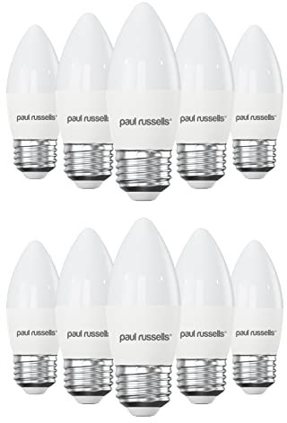 paul russells LED Candle – Dimmable Edison Screw Light, 5.5W 470 LM E27 C37 LED Bulbs, 40w Equivalent, 2700K Warm White, Dimmer ES Energy Saving Ceiling Lightsbulbs, Pack of 10