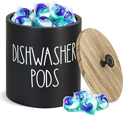 Anwelynd Dishwasher Pod Holder, Wooden Detergent Pod Container, White, Kitchen Storage, Dishwasher Tablet Holder