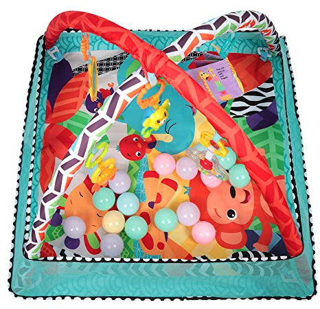 Baby Spieldecke, Spielbogen Baby, Krabbeldecke Baby Rutschfest, Baby Gyms, Babygehege mit Spielzeug und Ozeanbällen, Erlebnisdecke Gym. (Quadratisch/Blau)