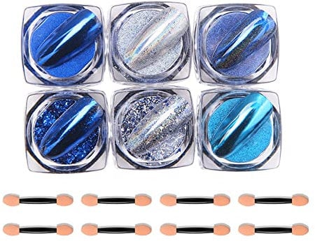 Chrome Nail Powder,6 Boxes Aurora Magic Mirror Effect Nail Powder Dust Manicure Pigments,Holographic Nail Glitter Sequins for DIY Nail Art Design Decoration (Blue)