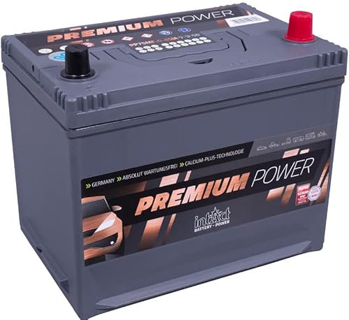 intAct Premium Starterbatterie 12V 75Ah 630A - Autobatterie mit 30% mehr Startleistung und Schnellladetechnik - auslaufsicher und wartungsfrei - Maße (LxBxH): 270x173x222mm, Pluspol rechts