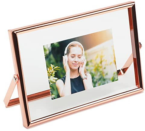 AhaGo Rose Gold Floating Picture Frame, 4x6 Inches, Horizontal, For Photo 4x6, 3x5, 2x3, Mini Frame, Classy For Wedding, Anniversary, Birthday, Home or Office Decoration