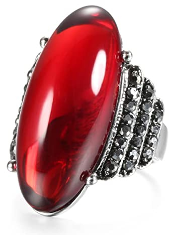 YAHOYA Mode Großes Oval Simulierte Bernsteine Stein Ring für Frauen Silber Farbe Bright Black Kristall Ring Vintage Hochzeit Schmuck