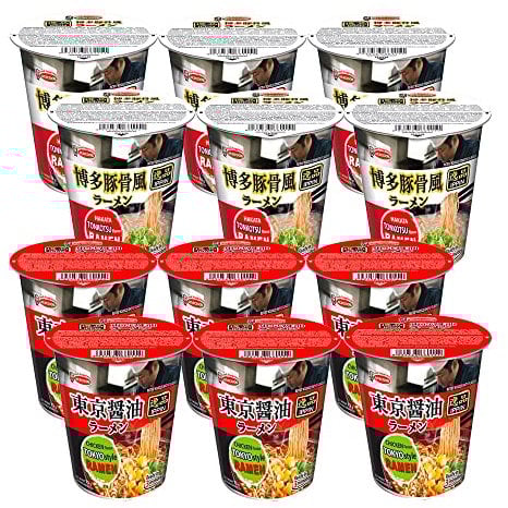 Acecook IPPIN Instant Ramen Noodles Cup (Pack of 12) - Tokyo Shoyu + Hakata Tonkotsu