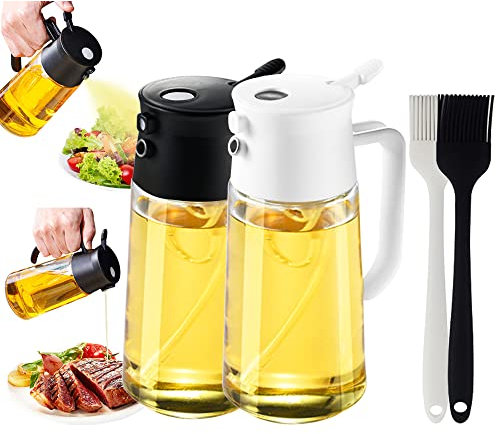 TINMIX 2 botellas de spray de aceite de 500 ml, dispensador de aceite de oliva 2 en 1 y botella rociadora de aceite para cocinar, freidora de aire, utensilios de cocina, barbacoa, hornear, ensalada