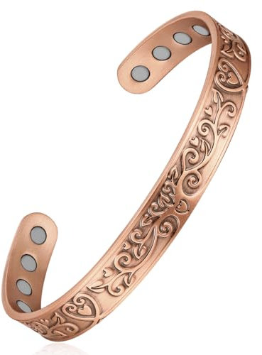 Jeracol Magnetische Kupfer-Armbänder für Herren, 99% massives Kupfer, magnetischer Armreif mit 12 leistungsstarken Magneten (je 3500 Gauss), Brazaletes mit Ajsust Werkzeug und Schmuck-Geschenkbox