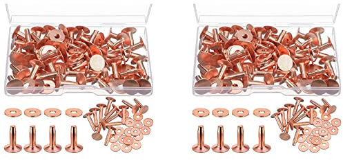Echwave 100 set di rivetti in rame e sbavature, rivetti in rame per cuoio per cinture portafogli collari in pelle fai da te 1/2 pollici