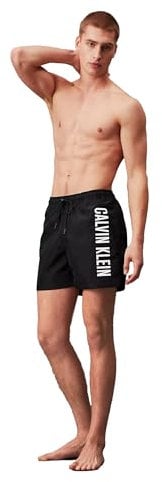 Calvin Klein Uomo Pantaloncino da Bagno Medium Drawstring Lungo, Nero (Pvh Black), L