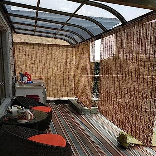 GUETTO Bambusrollo Outdoor Wetterfest Bambus Rollo Aussenbereich Retro Schilf Vorhang Sichtschutz Sonnenschutz Rollos 50-155cm Breit Lichtfilterung Jalousine für Innen,140x250cm
