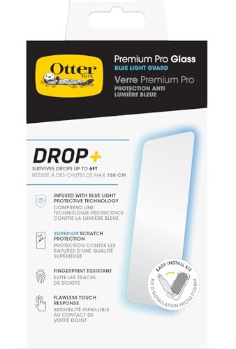 OtterBox Premium Pro Blue Light Glass Screen Protector for iPhone 15 Pro, Tempered Glass, Superior Scratch Protection, Survives Drops up to 6ft, Antimicrobial Protection