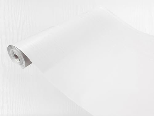 DecoMeister Vinilo Adhesivo Para Muebles Pared Cocina Imitación de Madera Color Blanco Mate Papel Autoadhesivo Para Forrar En Rollo Lámina Decorativa Decoración Para Puertas Armarios 90x25 cm