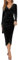 Joligiao Women Long Sleeve Velvet Elegant Party Dress - Sexy Ruched Wrap Cocktail Dress with High Waist Slit - Black