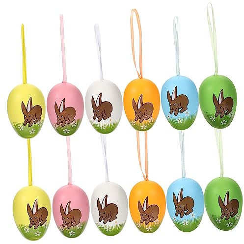HOMSFOU 12st Ostereier Ostergeschenke Osterdekoration Zuhause Frühlingsdekorationen Ostern Hängende Ornamente Osterbaumschmuck Osterei-baumschmuck Osterei Zum Basteln Plastik Spielzeug