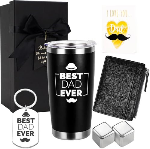 BINXWA papa geschenk weihnachten,5 Stücke thermobecher,Schlüsselanhänger, kartenetui,eiswürfel metall,Glückwunschkarte männergeschenke zu weihnachten set für papa zu weihnachten