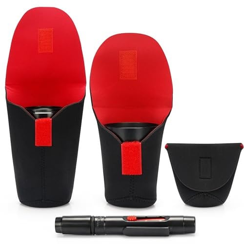 Belle Vous Custodie Obiettivi - 3 Custodie Porta Obiettivo - Pennello Pulizia Lenti - per Obiettivi Fotocamere DSLR - Sacchetti da Viaggio - Dimensioni Piccole Medie Grandi