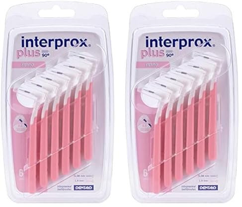 Interprox de 0,38 mm rosado más cepillo interproximal Nano – Pack de 6 (Paquete de 2)