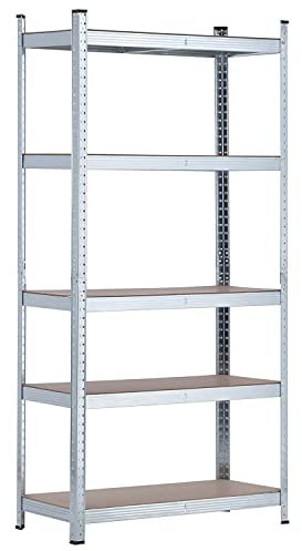 THINIA HOME - Estantería Modular Almacenaje, Acero y MDF Antihumedad, Hogar, Trastero, Garajes y Talleres, 5 Baldas Ajustables, Carga Máxima 875Kg, 90x40x180cm (Largo x Ancho x Alto)