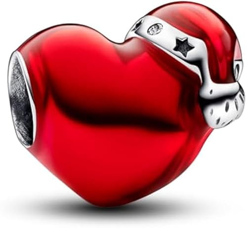 PHCLASY Metallic Red Christmas Heart Charm Ciondolo Compatibile Con Bracciali e Collane Europei, Regalo di Christmas Delle Donne