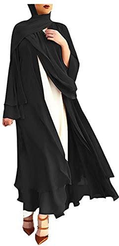 plus size in pelle spolverino morbido sciolto chiffon e cardigan lungo cardigan cappotto da donna, Nero , L