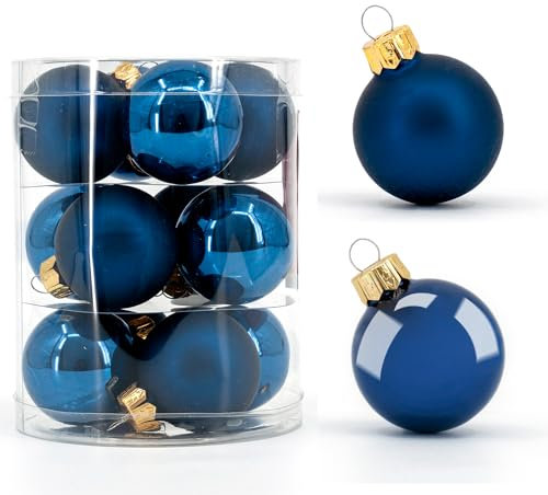 Weihnachtskugeln Glas 12 Stück 4cm Christbaumkugeln Christbaumschmuck Glaskugeln Marineblau glänzend + matt