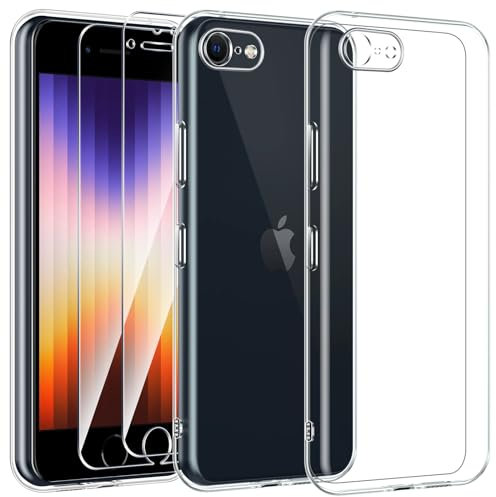 Kokio Cover per iPhone 7/8/SE 2020 con 2 Pezzi Pellicola Vetro Temperato, Trasparente Protettiva Case Custodia in TPU 4,7 Pollici, Antiurto, Antigraffio, Ultra Sottile, Non Ingiallente