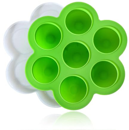 EIHI 1 Pezzi Contenitori Pappa Neonati, Contenitori per Congelatore,Contenitore Pappa per Bambini in Silicone,7 Scomparti con Coperchio Rimovibile (Verde)