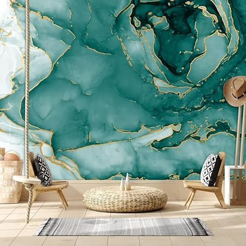 KoKoty Papier peint soie 3d motif de marbre vert-300 x 200 cm-XXL illusion d'optique Papier peint Déco Mural Tableaux Muraux Photo